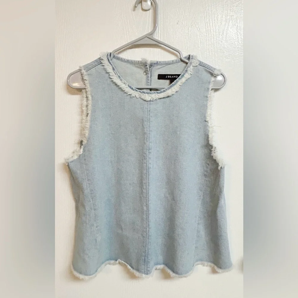J. Brand Sleeveless Boho Denim Fringe Top Size Large - Picture 2 of 7